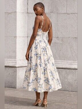 Blue & White Floral Maxi Dress | Size XXL | Used, Like New